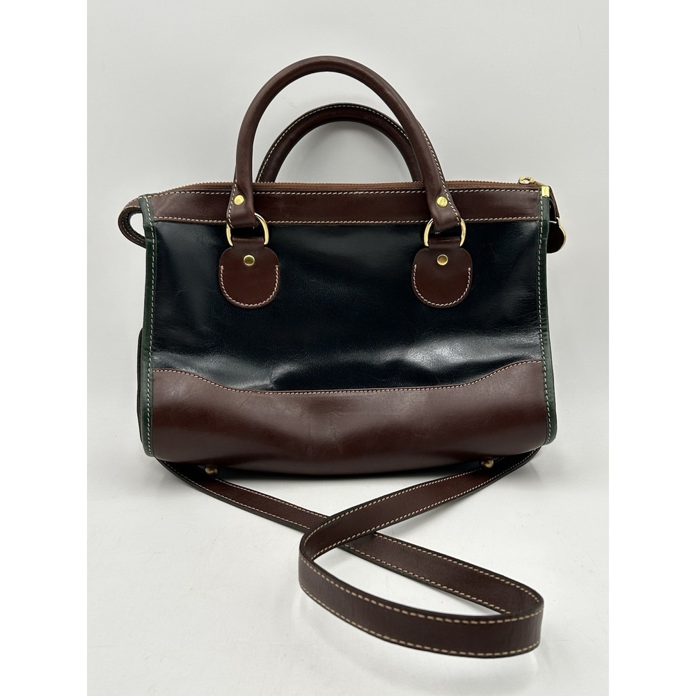 Vintage Brahmin Satchel Black Brown Leather Handbag Purse Bag Crossbody Bag - Picture 1 of 12